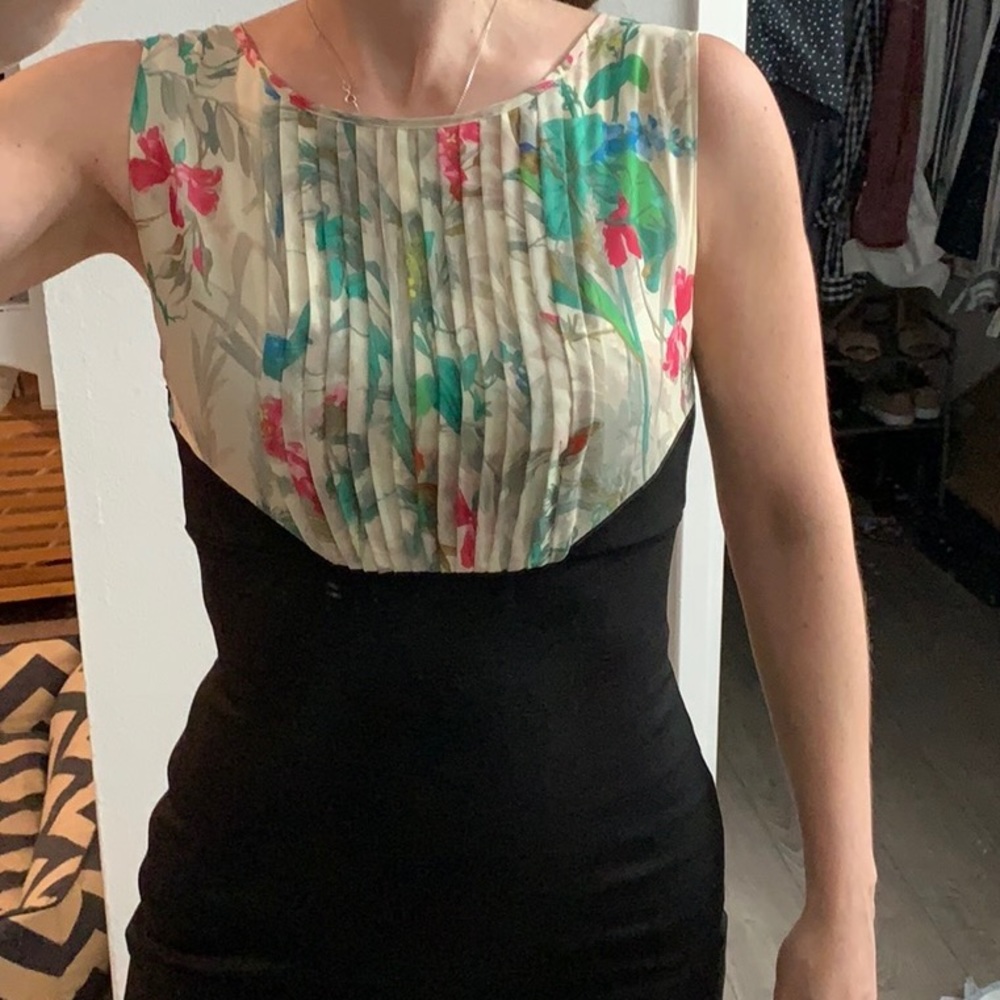 Floral and black fitted sleeveless dress